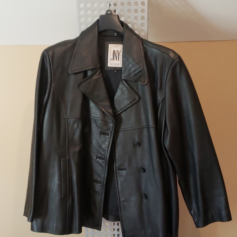 Jones New York 100% Leather Pea Coat 3x